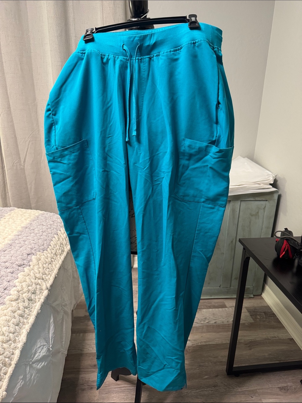Mandala Teal Drawstring Cargo Scrub Pants